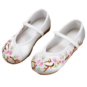 White - Chinese Traditional Embroidery Shoes Flower Shoes Girls Ballet Flats