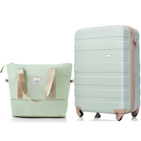 20-Inch Carry-On Luggage with Expandable Travel Bag Set, ABS Hard Shell Two-piece suitcase set, grey green