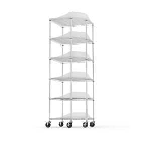 6 Tier Shelf Corner Wire Shelf Rack Pentagonal Shelves with Wheels Adjustable Metal Heavy Duty Free Standing Corner Storage Display Chrome Rack for Ba