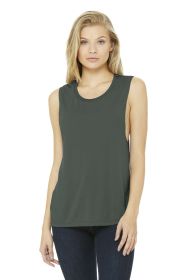 BELLA+CANVAS Women's Flowy Scoop Muscle Tank BC8803 (Color: Military Green, size: M)