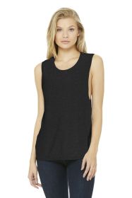 BELLA+CANVAS Women's Flowy Scoop Muscle Tank BC8803 (Color: Black Heather, size: L)