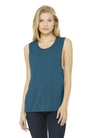 BELLA+CANVAS Women's Flowy Scoop Muscle Tank BC8803 (Color: Heather Deep Teal, size: L)