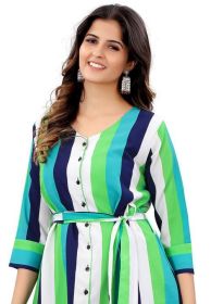 Green Fancy Feminine Striped Dress (Color: Green, size: 44 EU 2XL US letter)